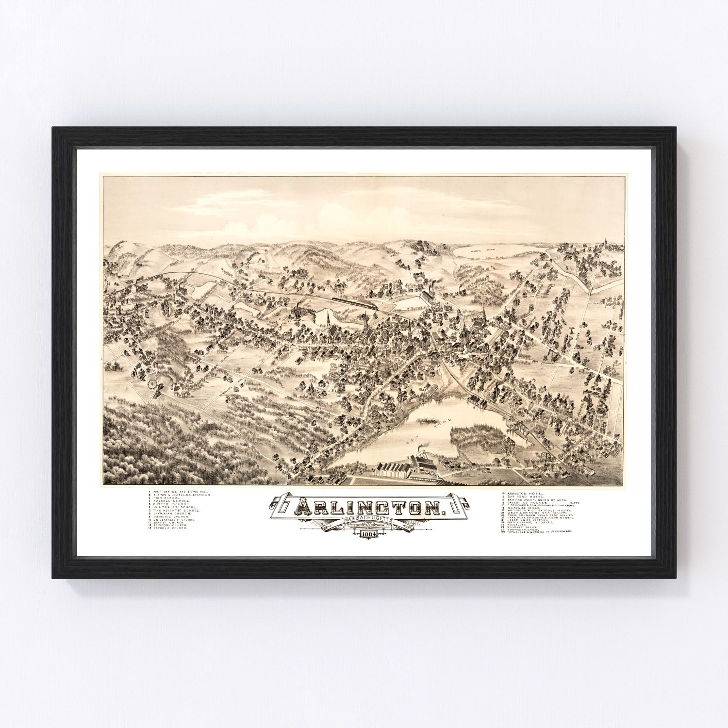 vintage map of Arlington, Massachusetts, 1884