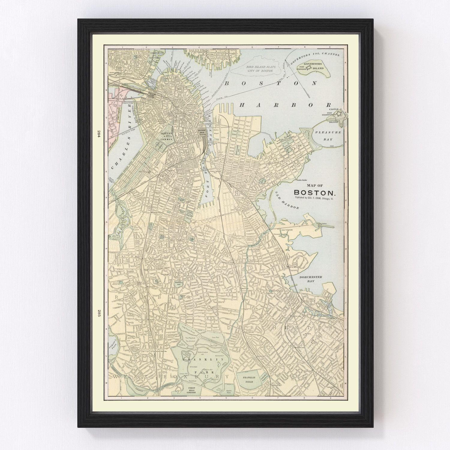Vintage map of Boston Massachusetts 1901, digitally restored print
