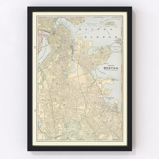 Vintage map of Boston Massachusetts 1901, digitally restored print