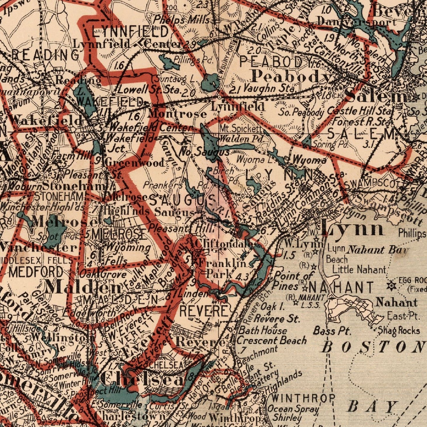 Vintage Map of Boston Massachusetts 1905 Print