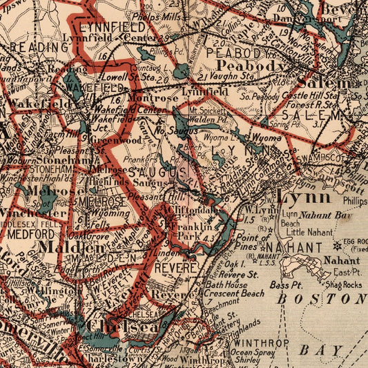 Vintage Map of Boston Massachusetts 1905 Print