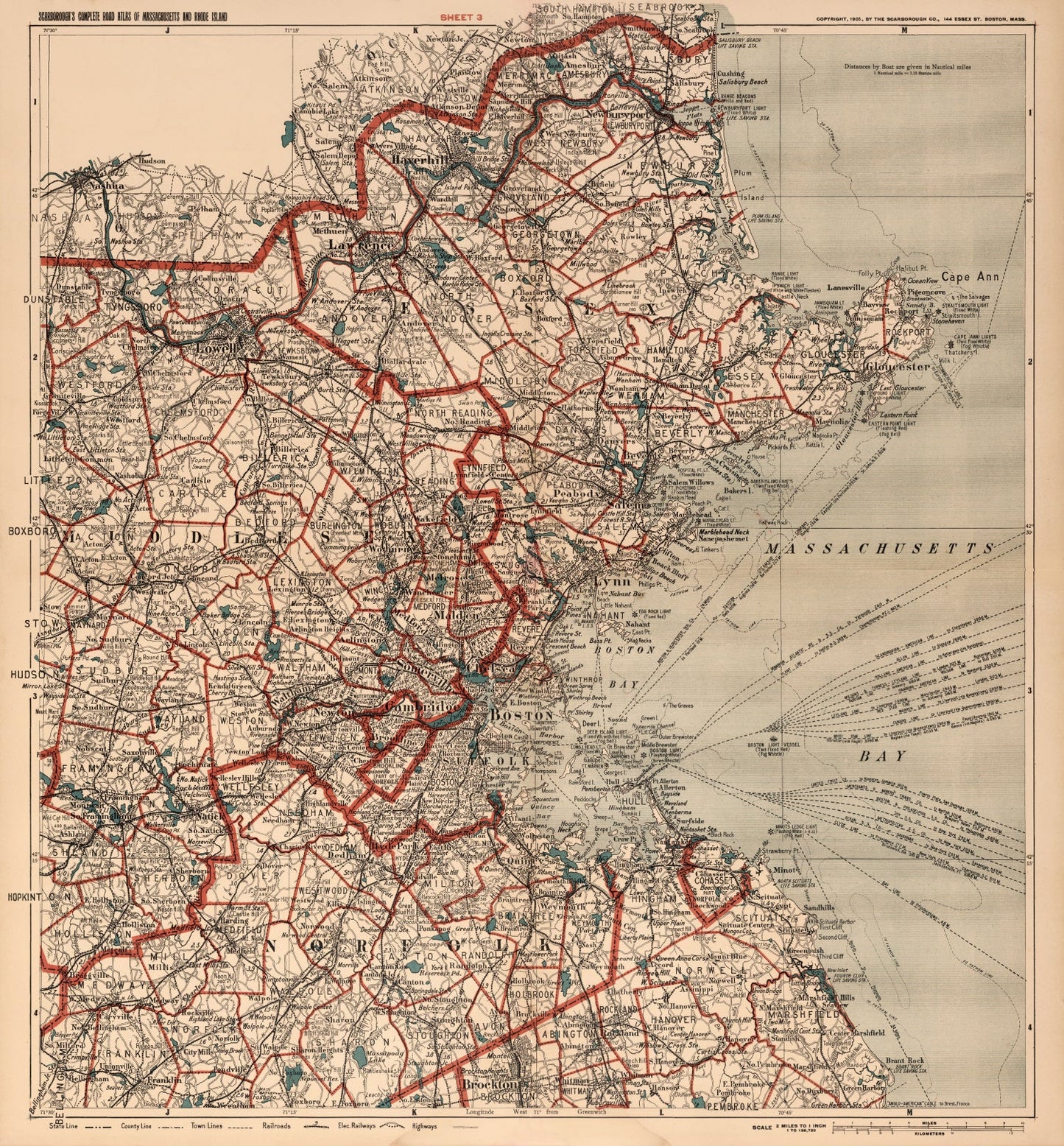 Vintage Map of Boston Massachusetts 1905 Print