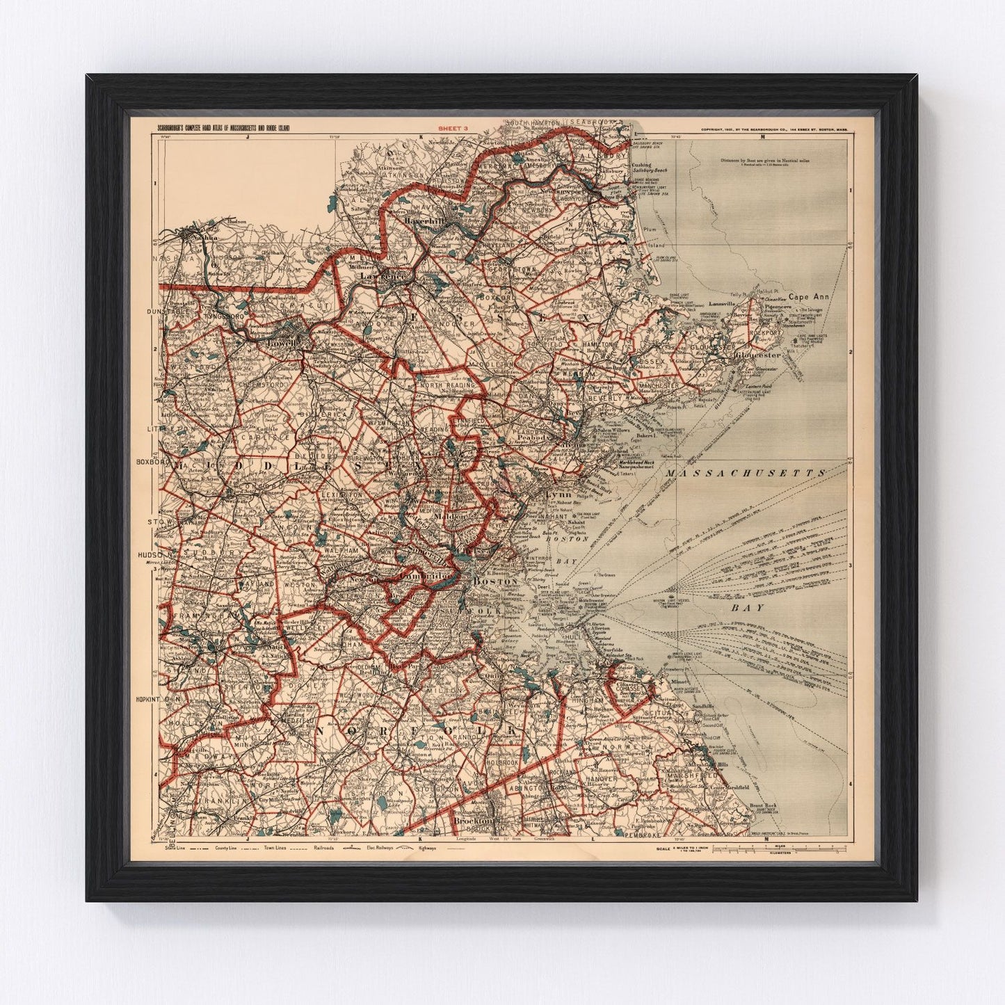 Vintage map of Boston Massachusetts 1905, restored wall art print