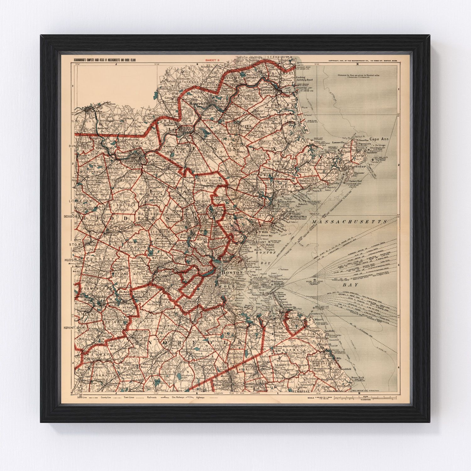 Vintage map of Boston Massachusetts 1905, restored wall art print