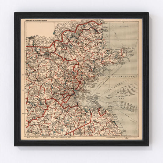 Vintage map of Boston Massachusetts 1905, restored wall art print