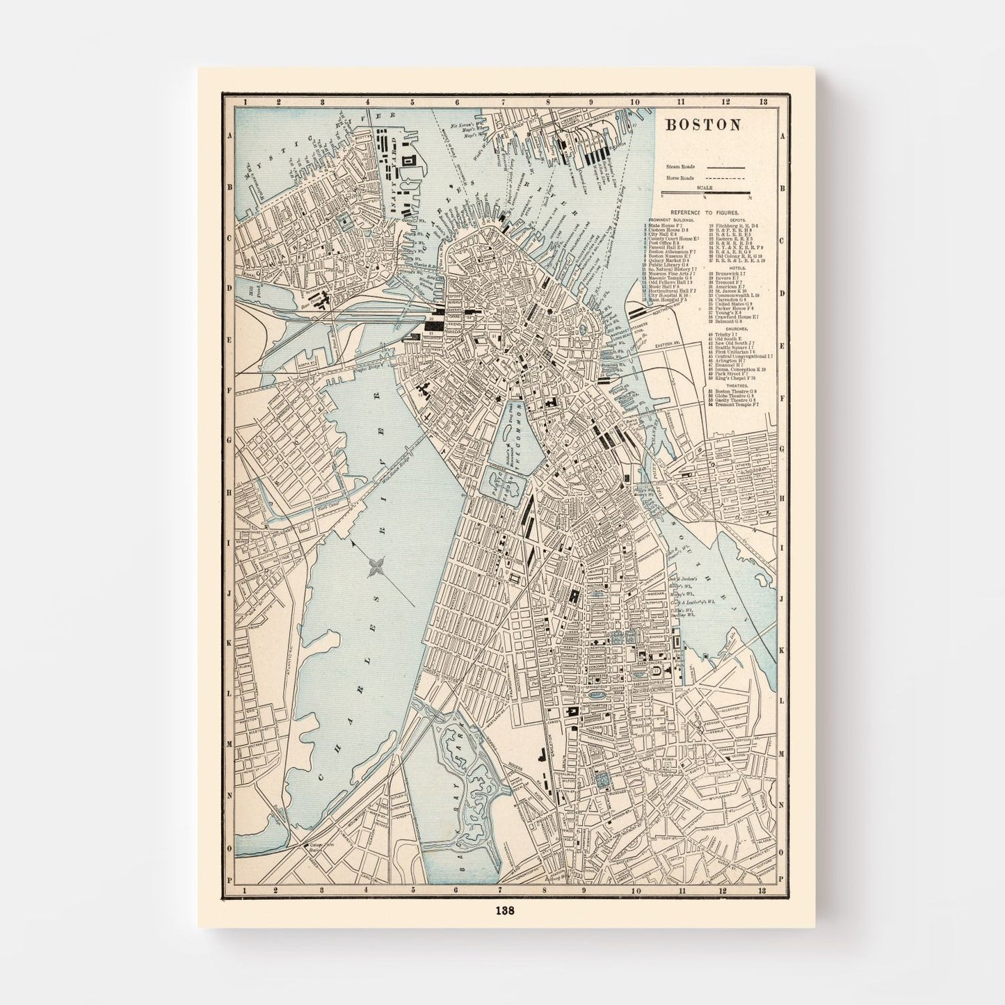 Vintage Map of Boston, Massachusetts, 1893 (B)