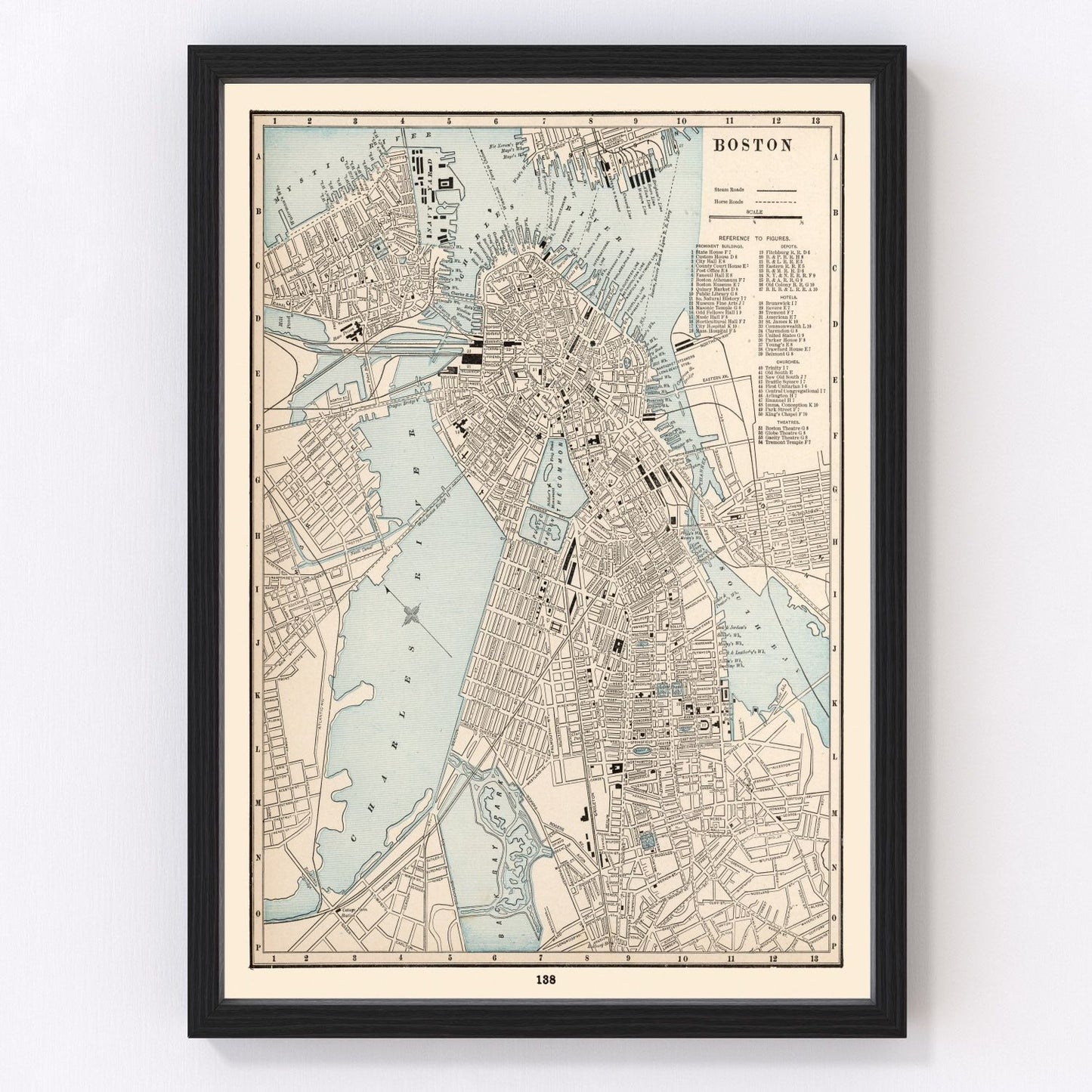 Vintage map of Boston Massachusetts 1893, digitally restored print