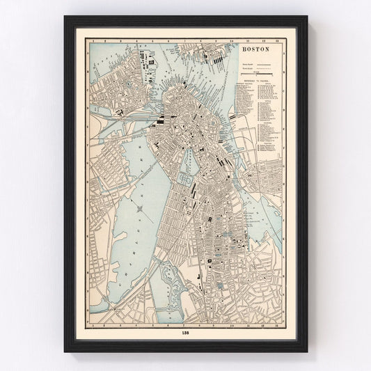 Vintage map of Boston Massachusetts 1893, digitally restored print