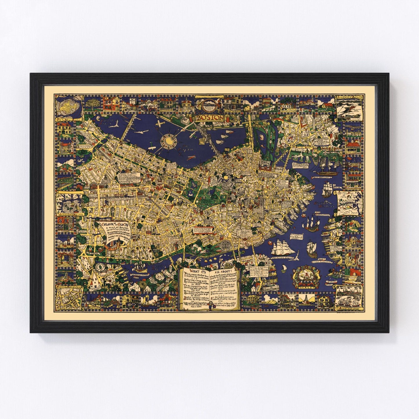 Vintage map of Boston Massachusetts 1926, interwar era restored print