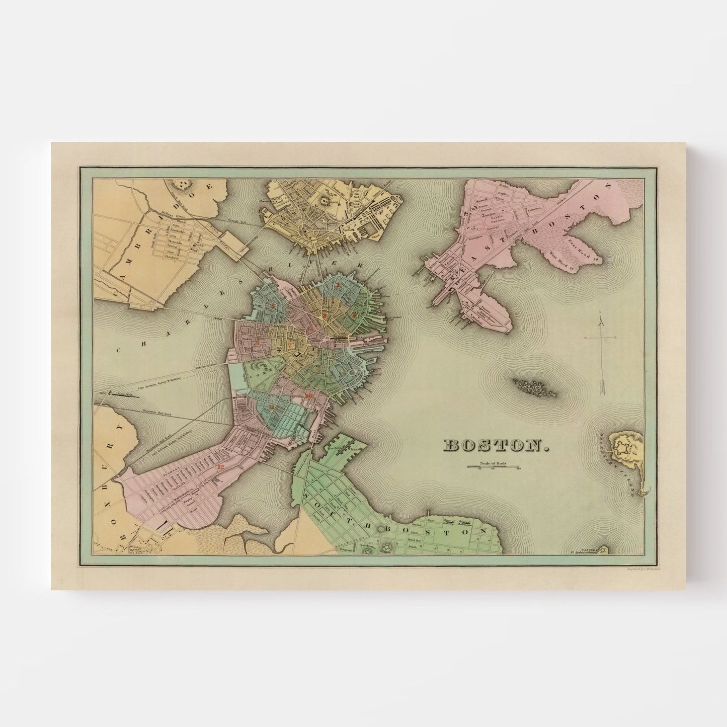 Vintage Map of Boston, Massachusetts 1838