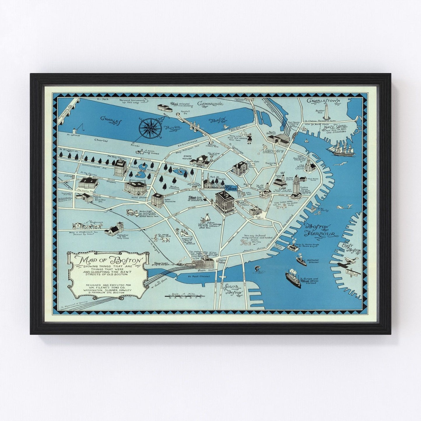 Vintage map of Boston Massachusetts 1926, digitally restored print