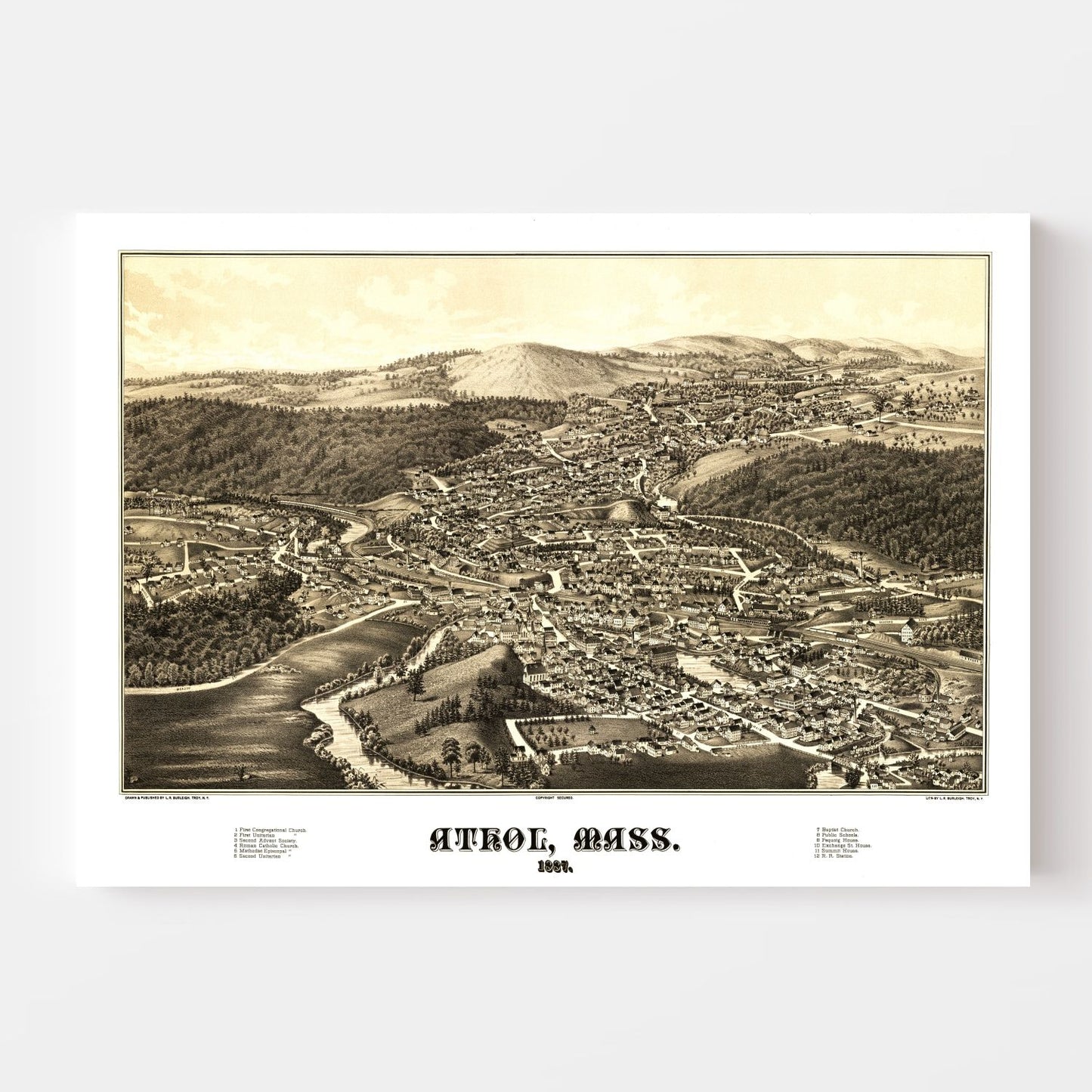 Vintage Map of Athol, Massachusetts, 1887