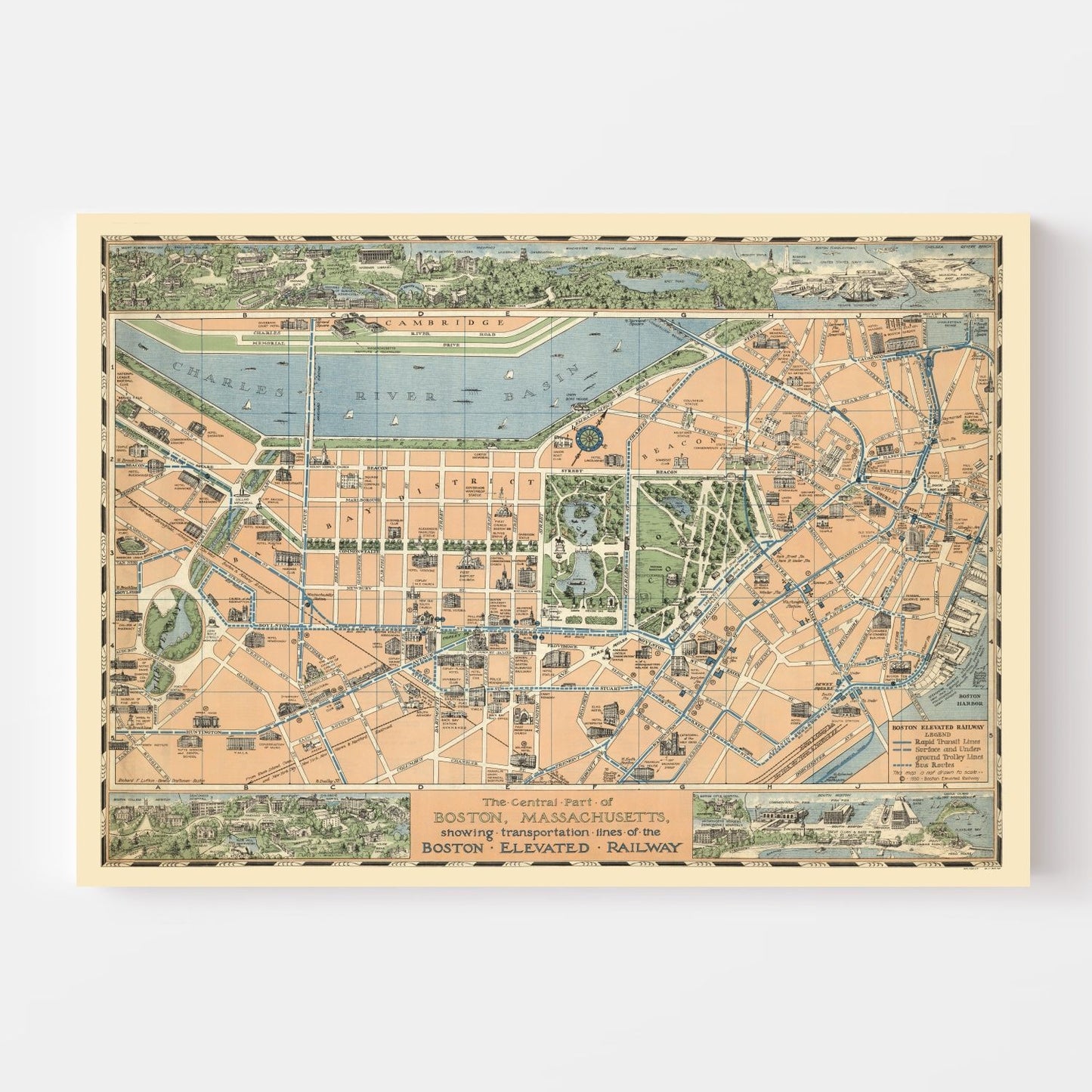 Vintage Map of Boston Massachusetts 1930 Wall Art