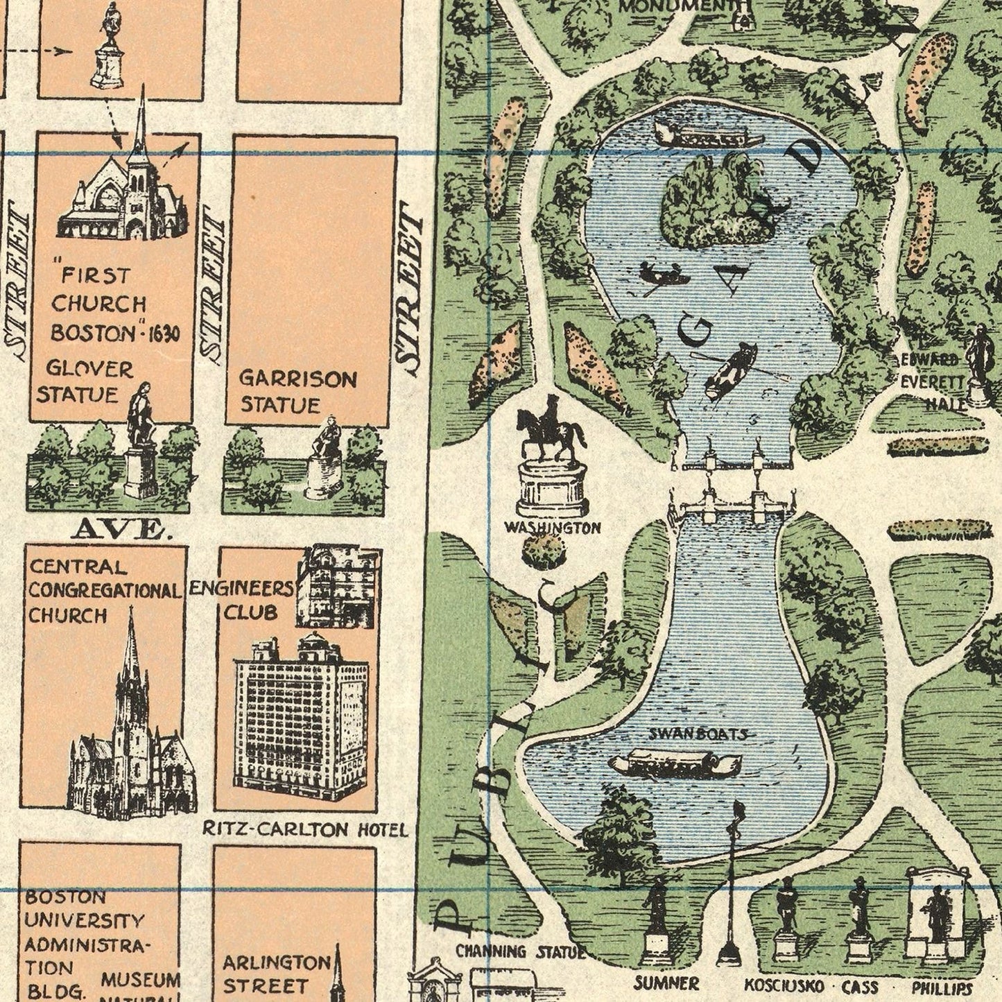 Vintage Map of Boston Massachusetts 1930 Wall Art