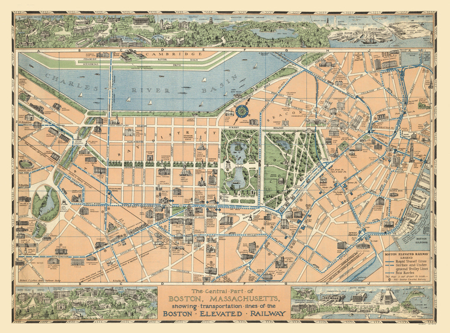 Vintage Map of Boston Massachusetts 1930 Wall Art
