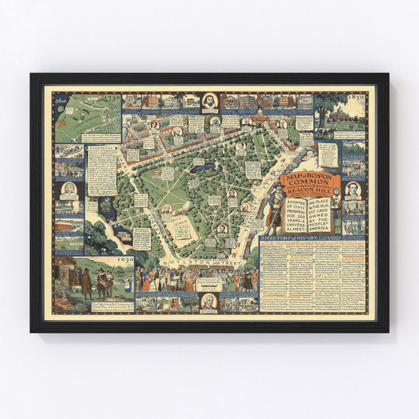 Vintage map of Boston Massachusetts 1930, digitally restored print