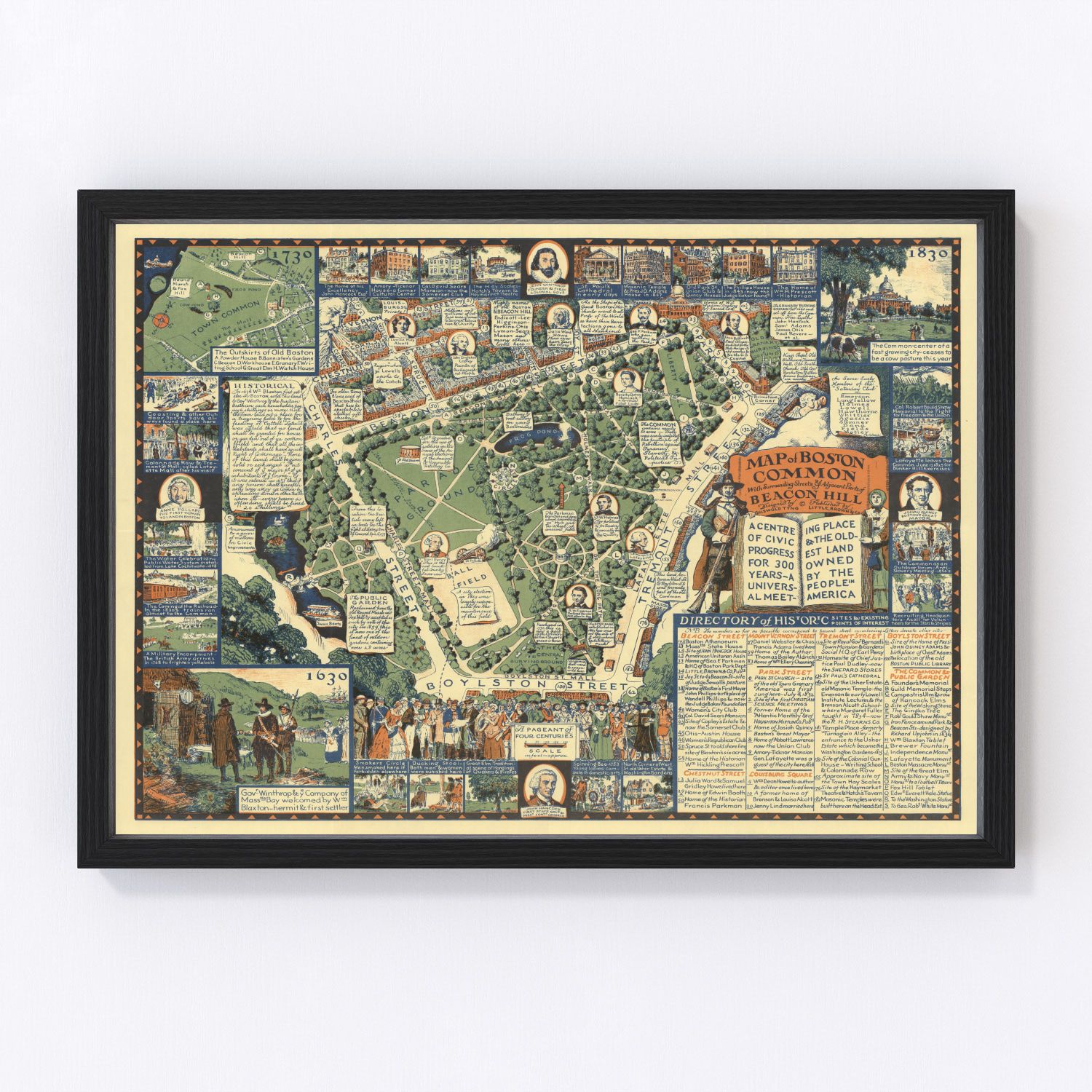 Vintage map of Boston Massachusetts 1930, digitally restored print