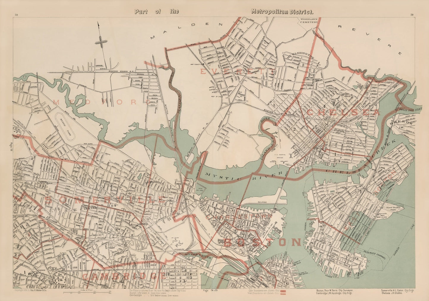 Vintage Map of Boston, Massachusetts 1891