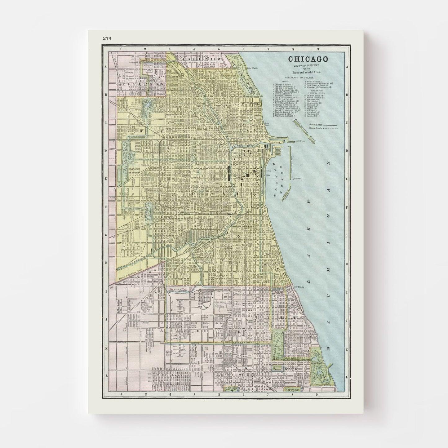 Vintage Map of Chicago, Illinois, 1889