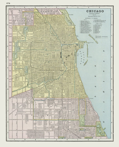 Vintage Map of Chicago, Illinois, 1889