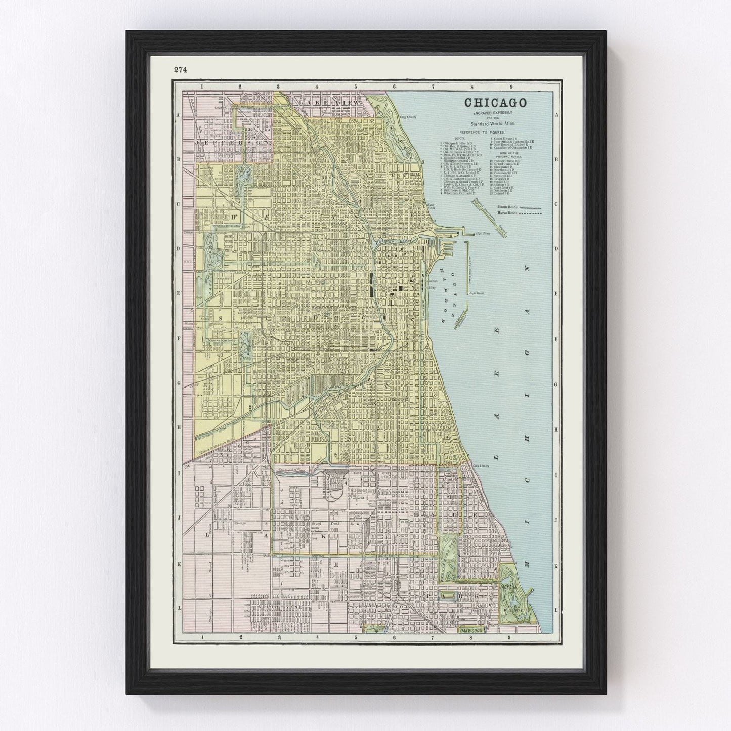 Vintage map of Chicago, Illinois, 1889, digitally restored