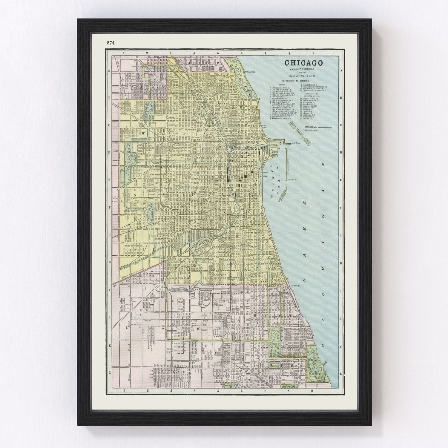Vintage map of Chicago, Illinois, 1889, digitally restored