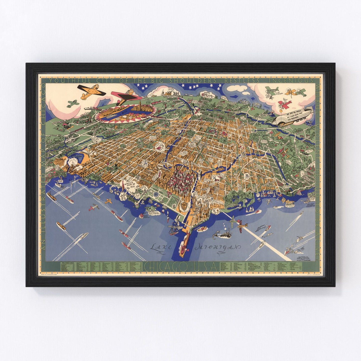 Vintage map of Chicago, Illinois, 1931 - digitally restored wall art print