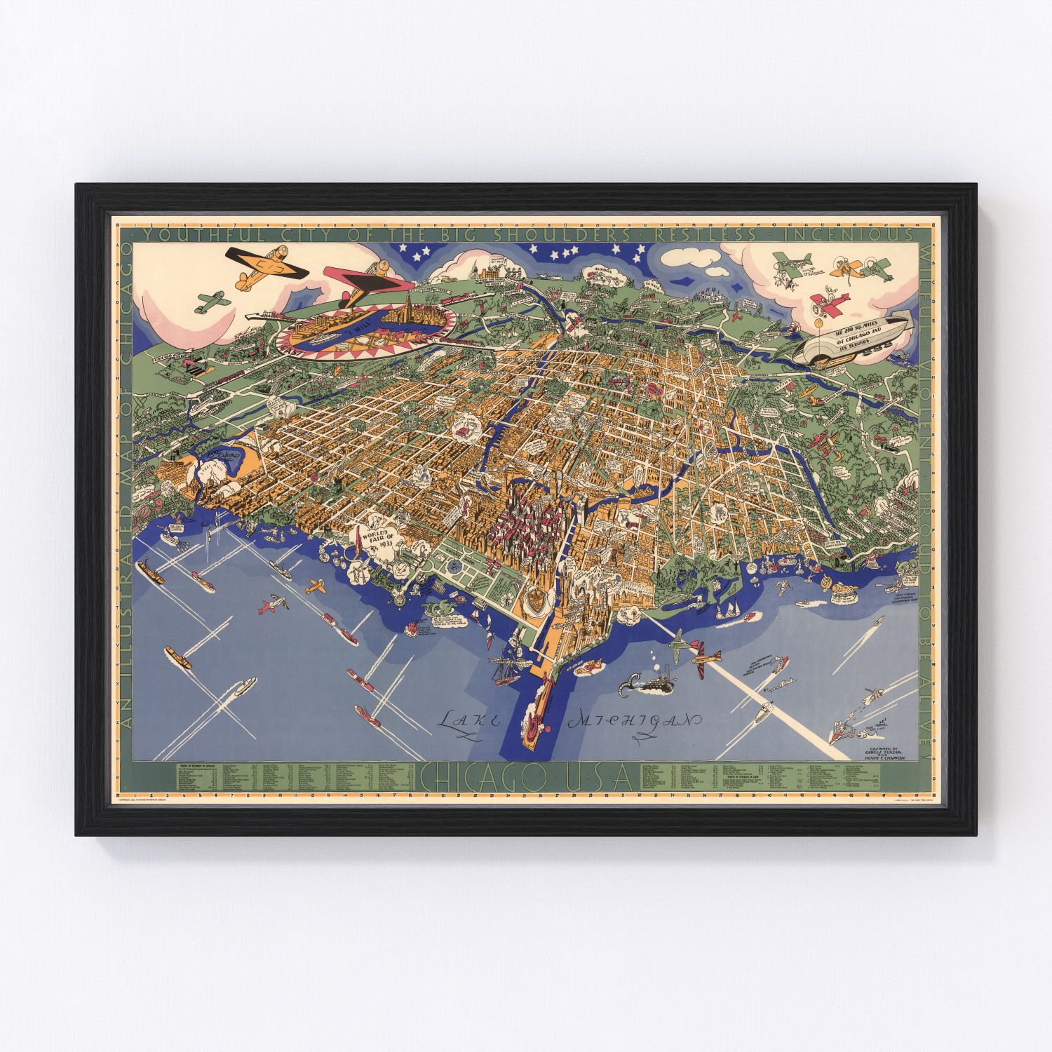 Vintage map of Chicago, Illinois, 1931 - digitally restored wall art print