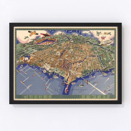 Vintage map of Chicago, Illinois, 1931 - digitally restored wall art print
