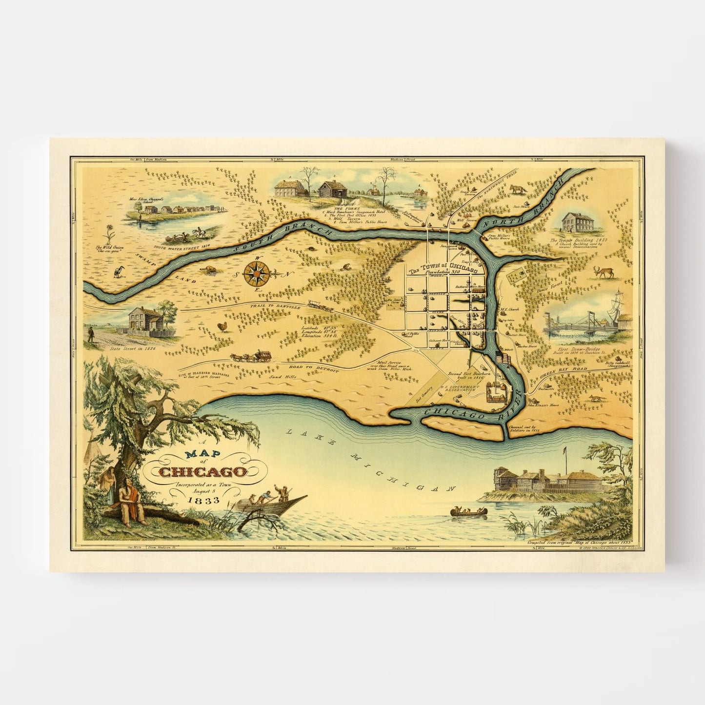 Vintage Map of Chicago, Illinois, 1933