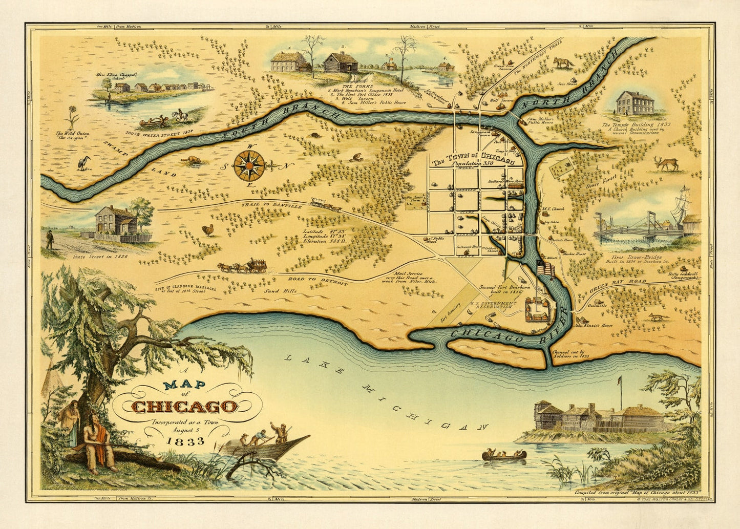 Vintage Map of Chicago, Illinois, 1933