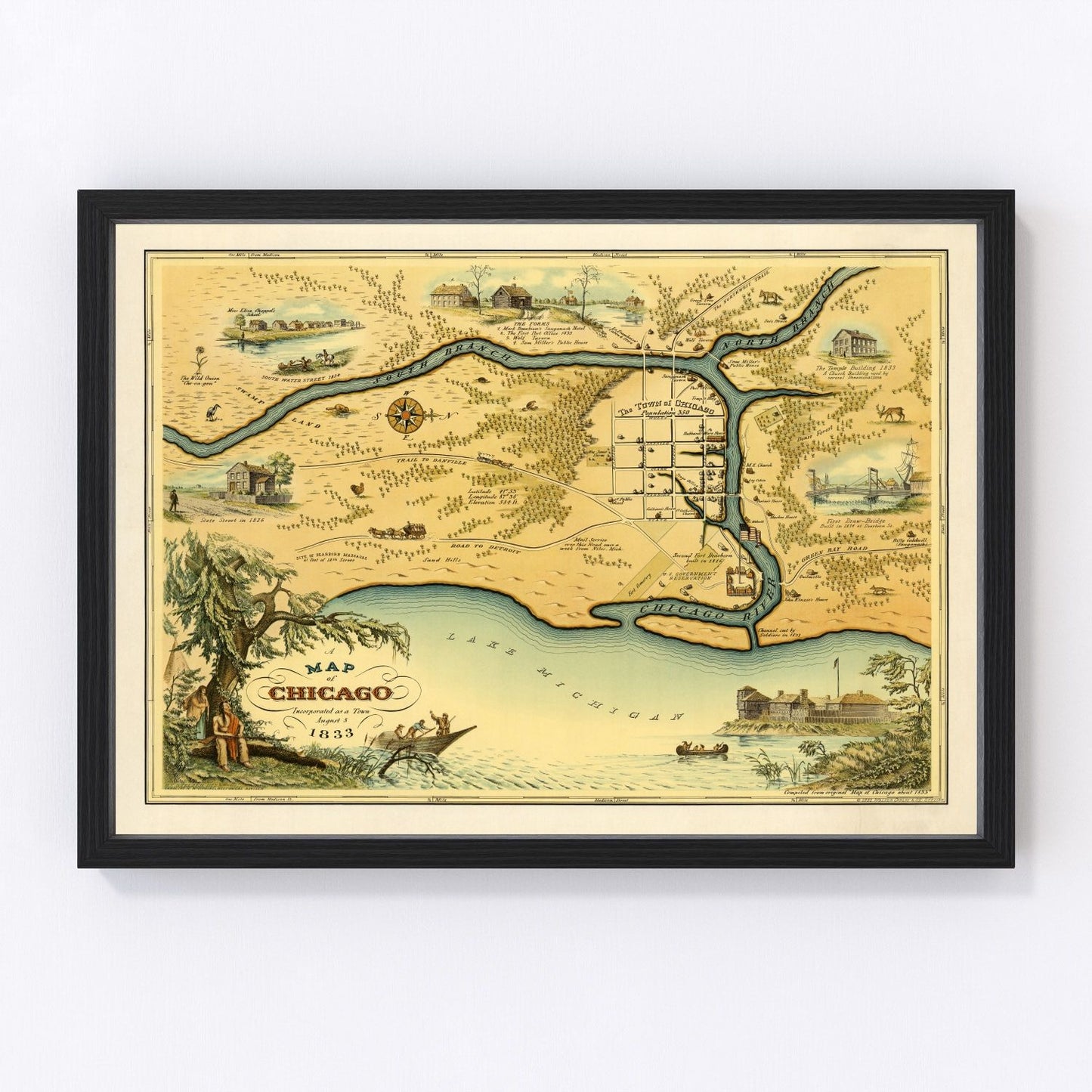 Vintage map of Chicago, Illinois, 1933 - digitally restored wall art print