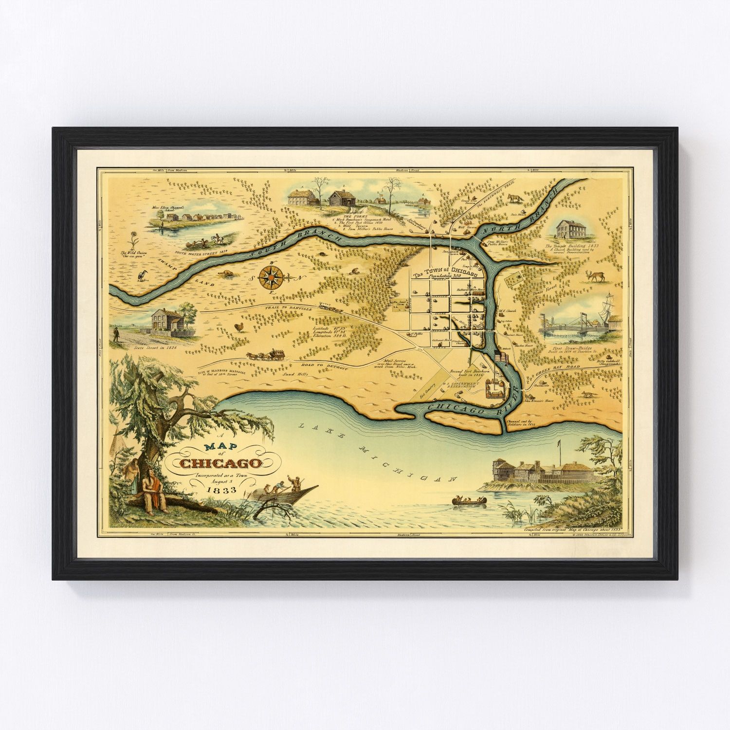 Vintage map of Chicago, Illinois, 1933 - digitally restored wall art print