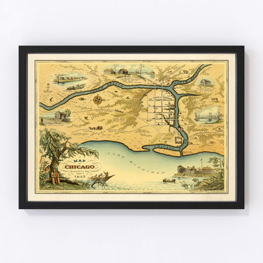 Vintage map of Chicago, Illinois, 1933 - digitally restored wall art print