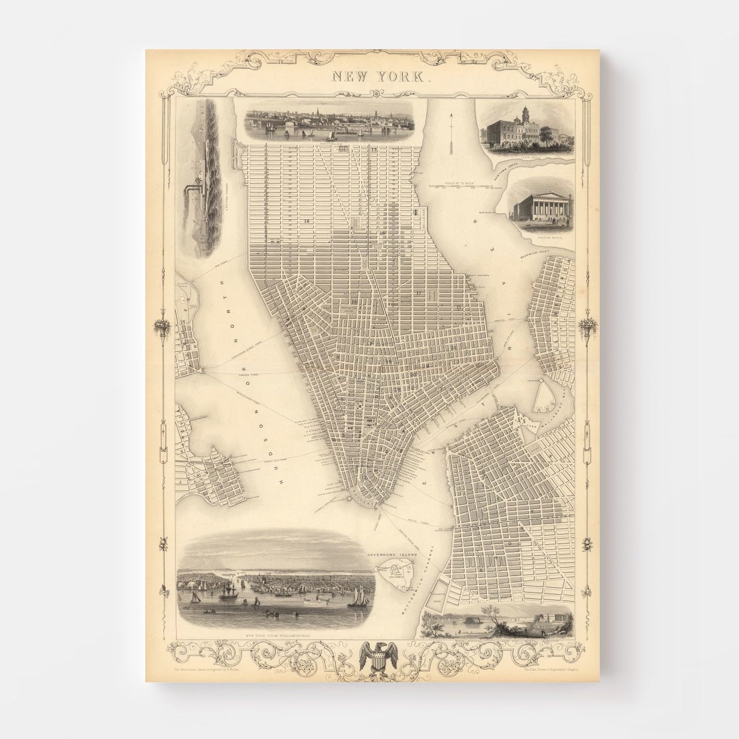 Vintage Map of New York City, New York, 1851 II