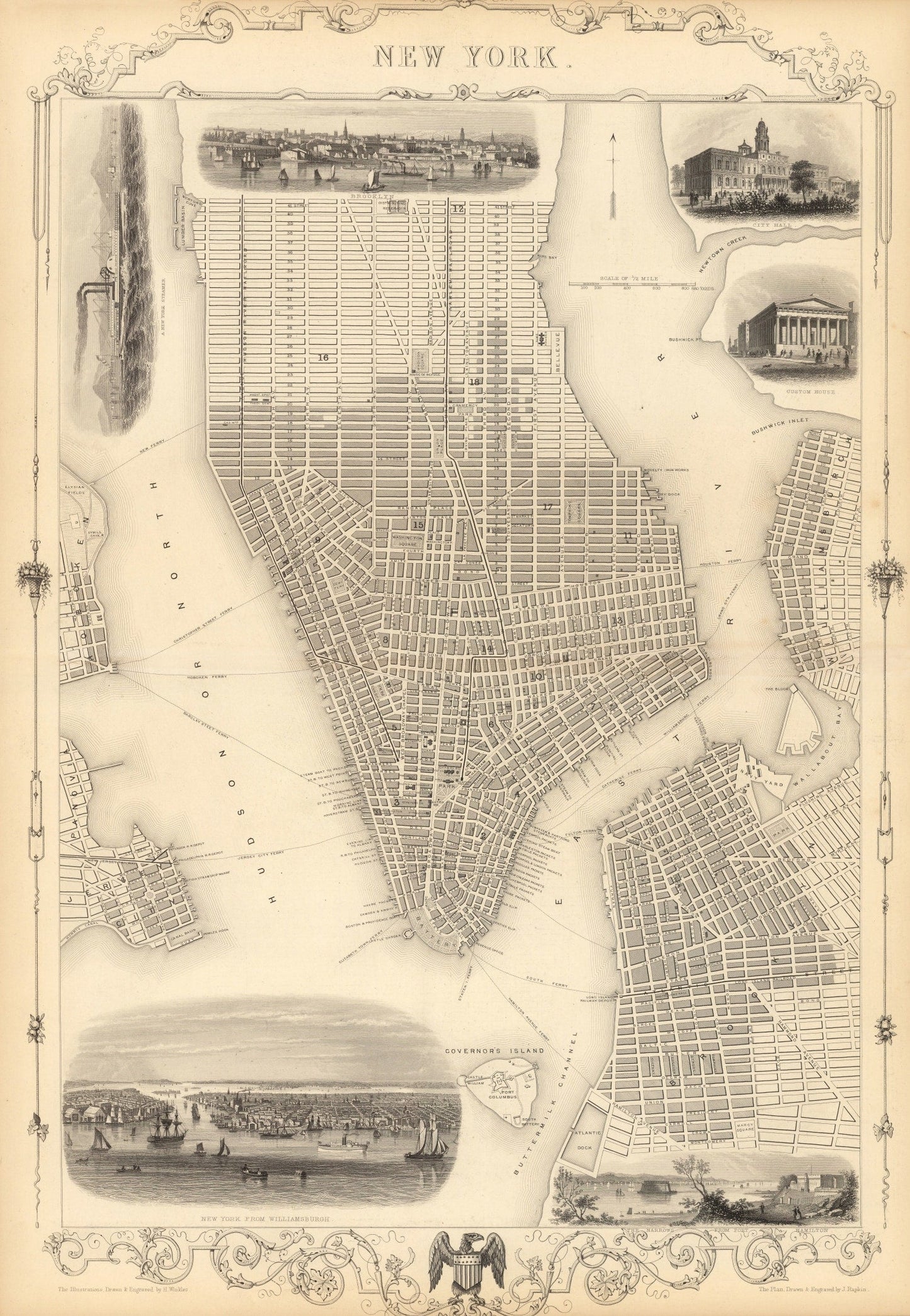 Vintage Map of New York City, New York, 1851 II
