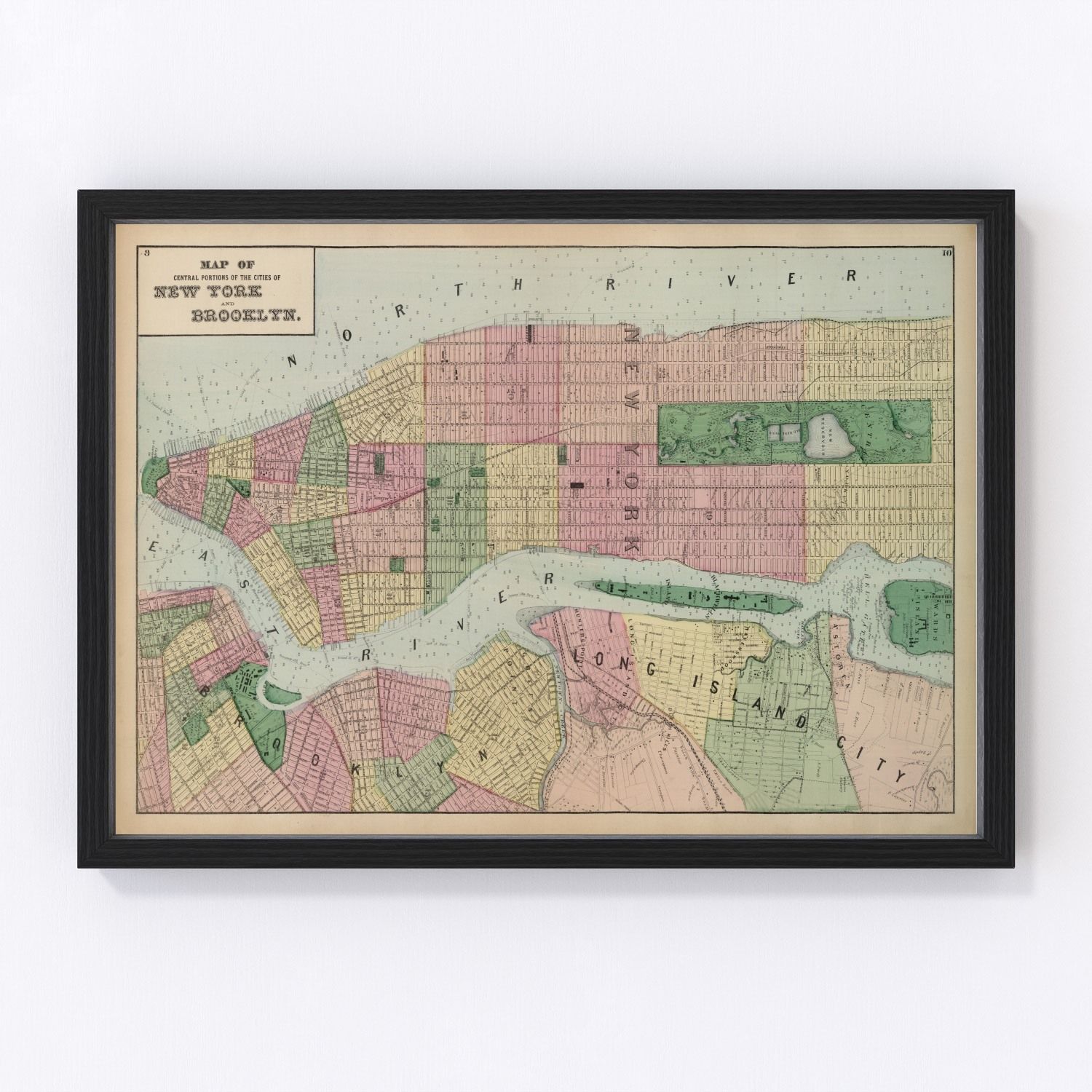 vintage map of Brooklyn New York, 1873, restored print wall art