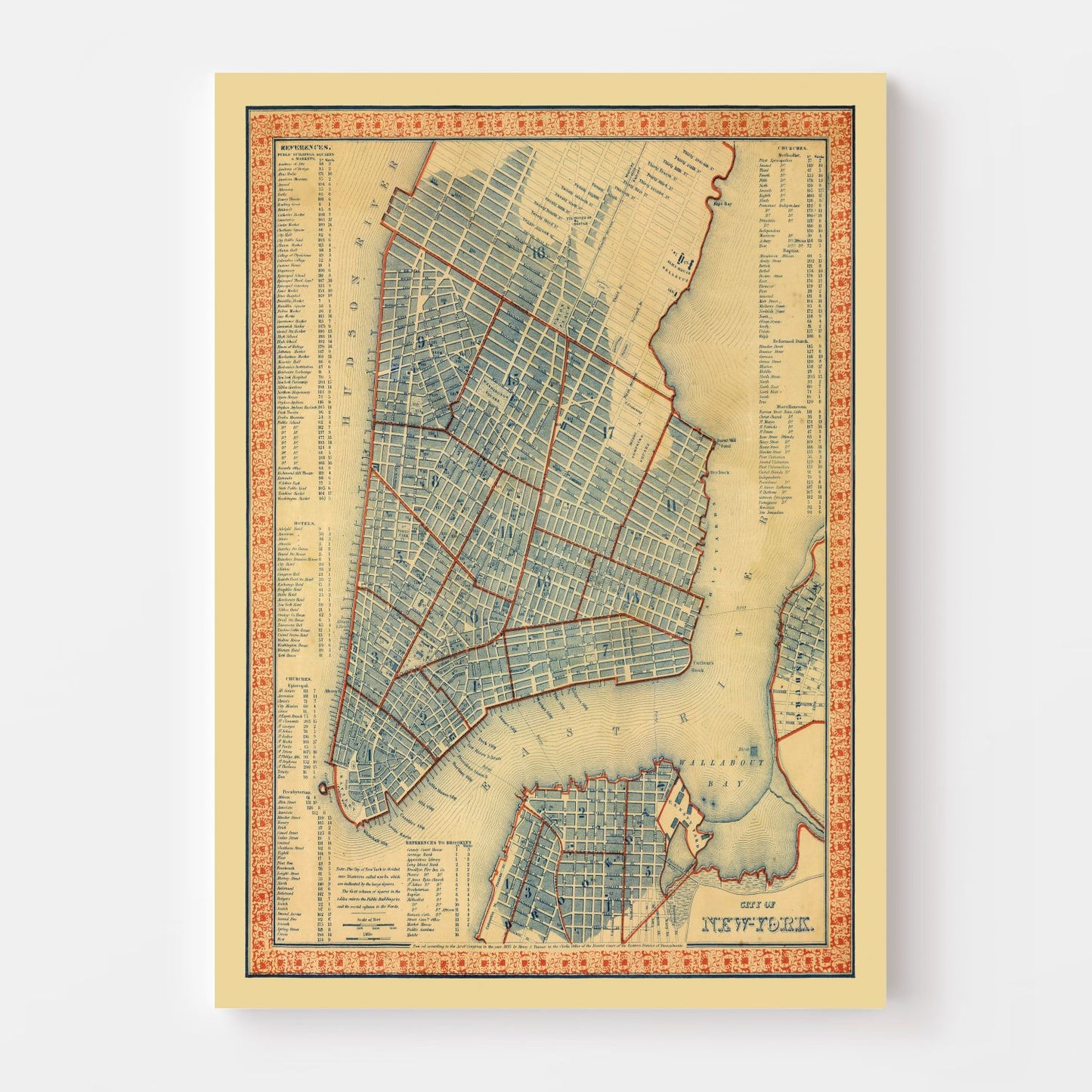 Vintage Map of New York City, New York, 1846 II