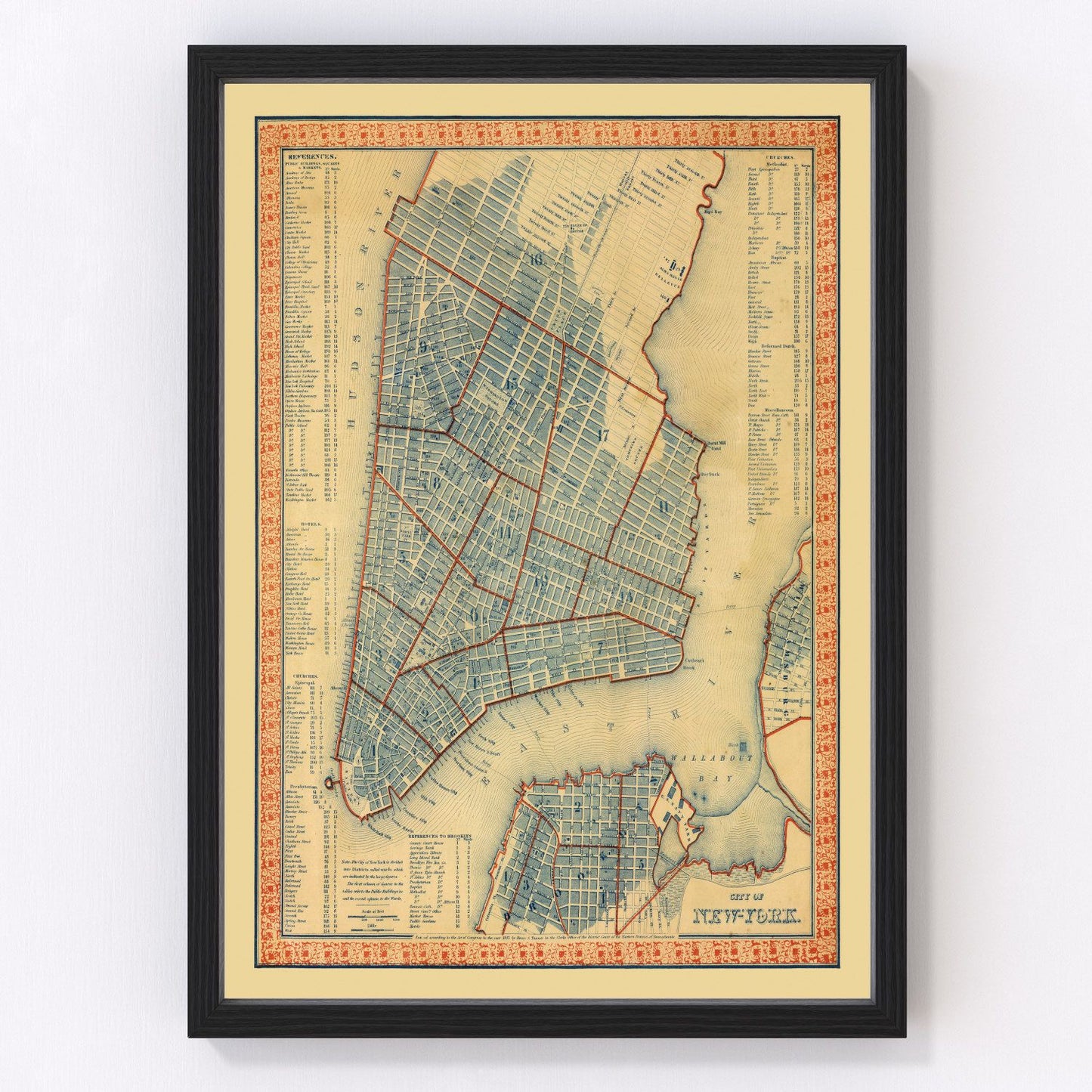 Vintage map of New York City, New York, 1846