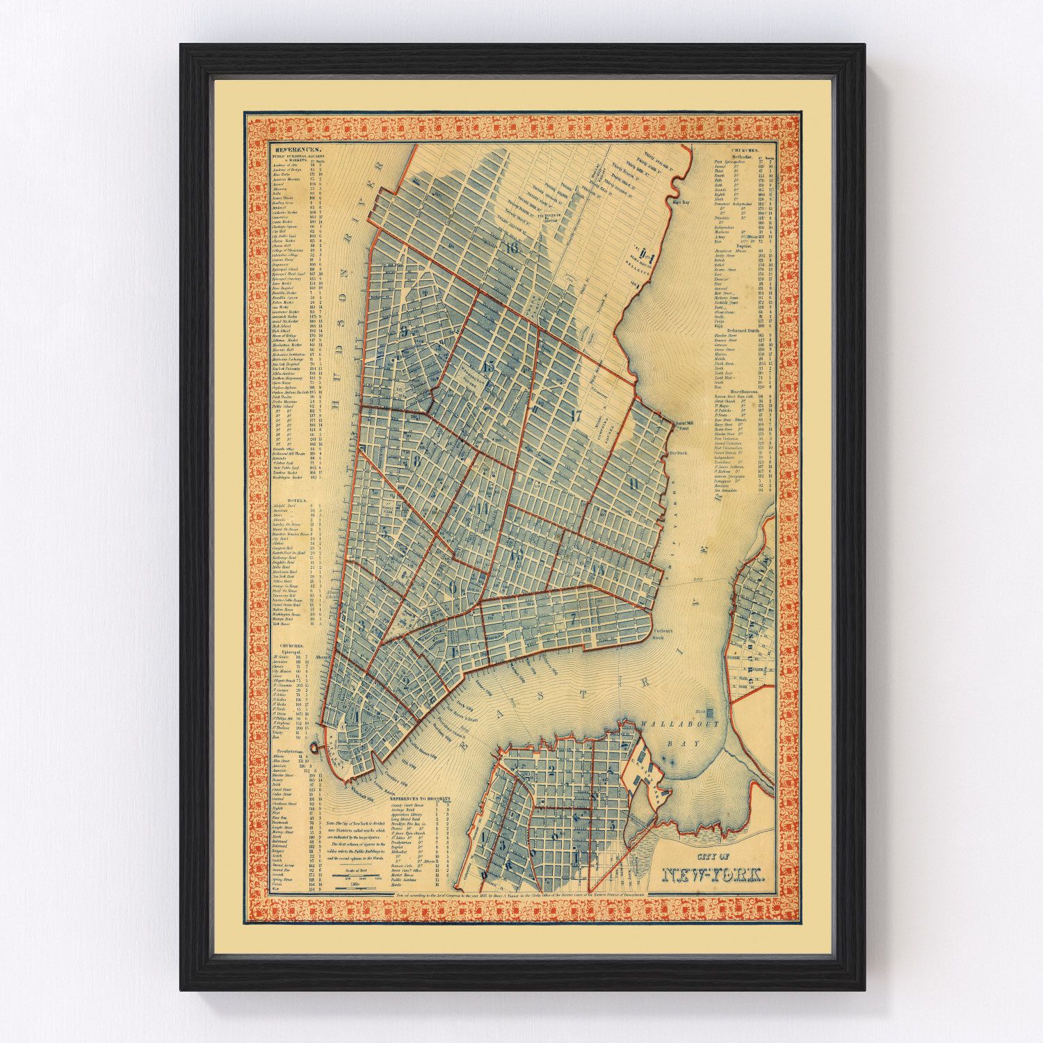 Vintage map of New York City, New York, 1846