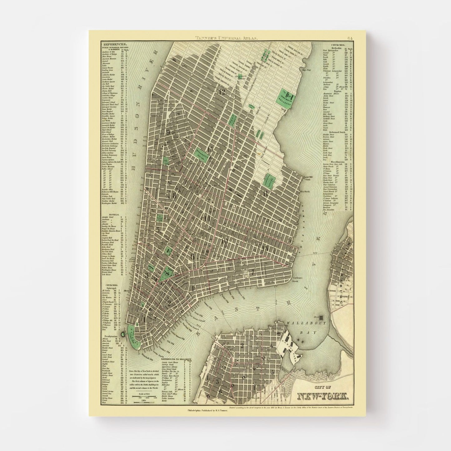 Vintage Map of New York City, New York, 1836 II