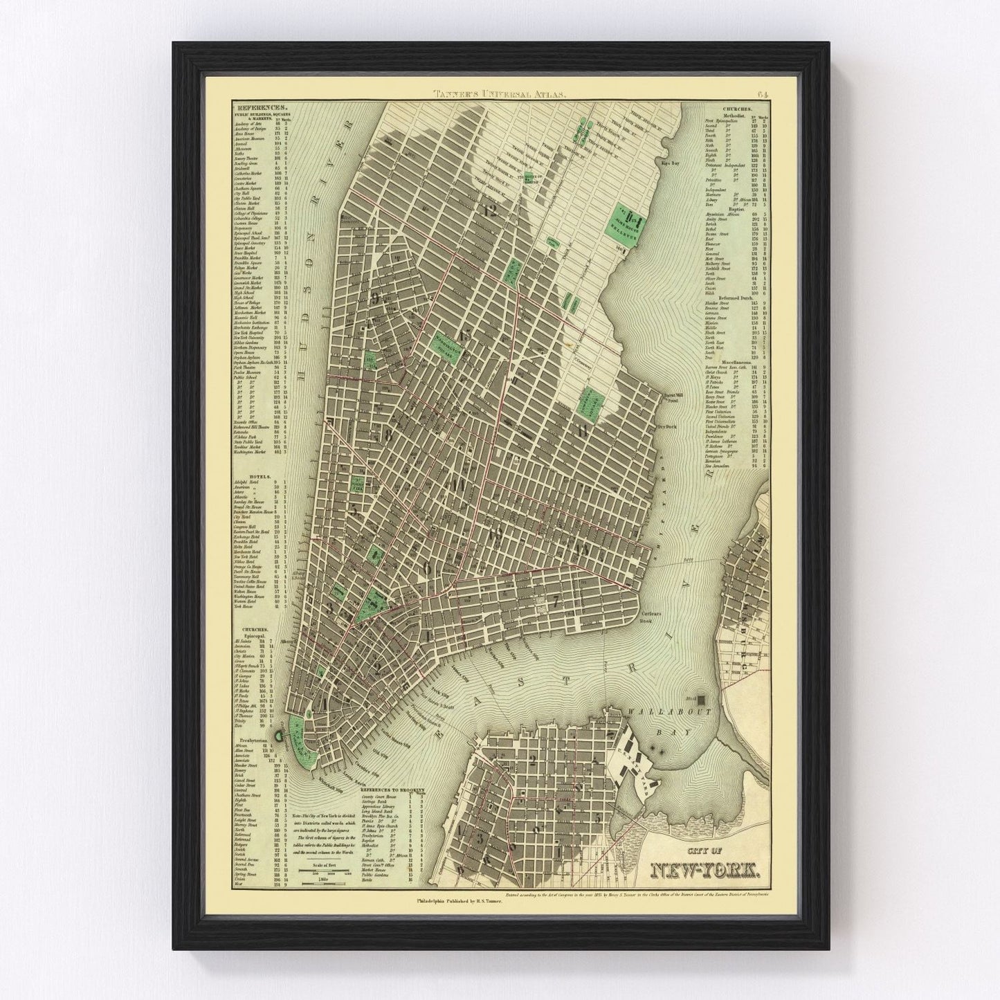 Vintage map of New York City, New York, 1836
