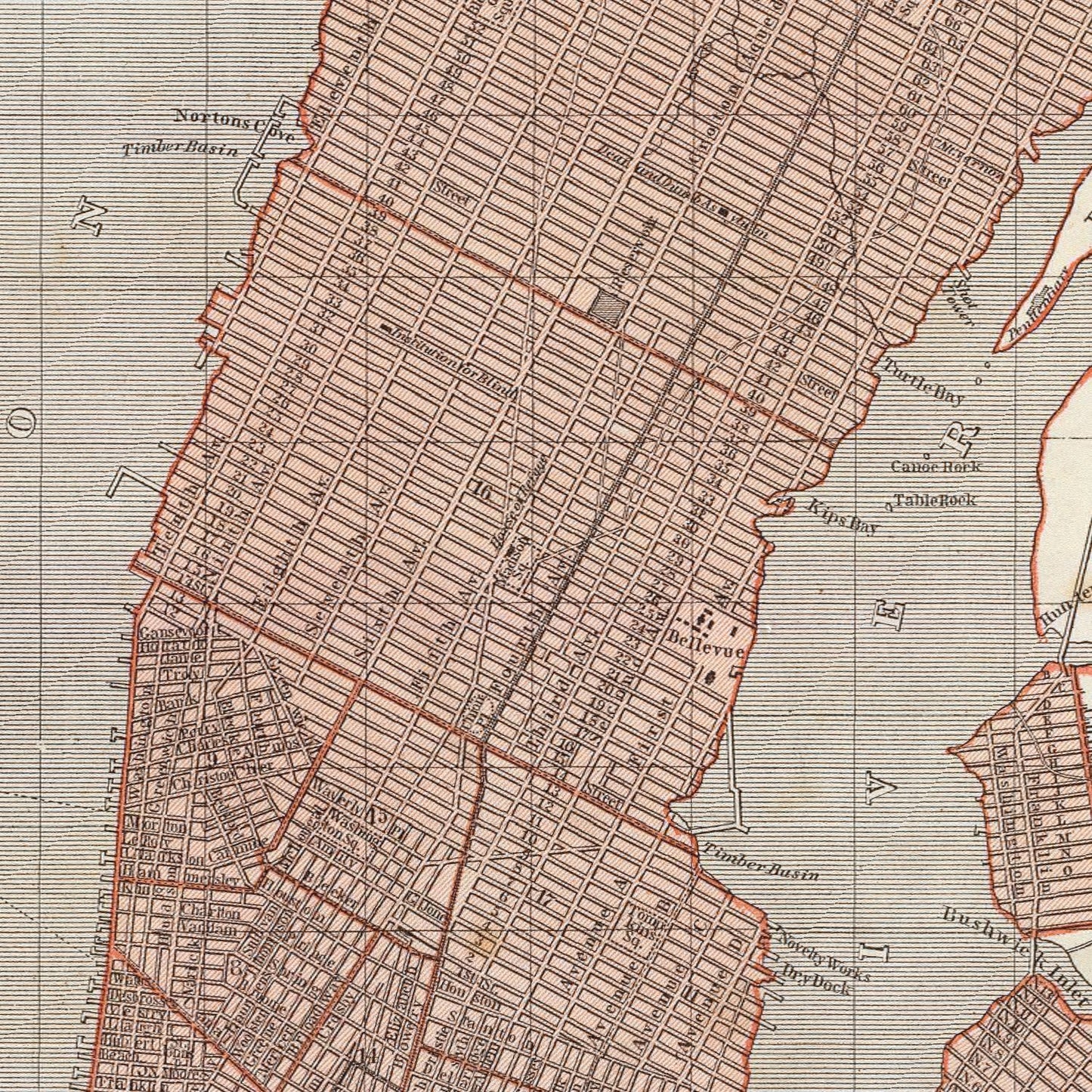 Vintage Map of New York City, New York, 1845