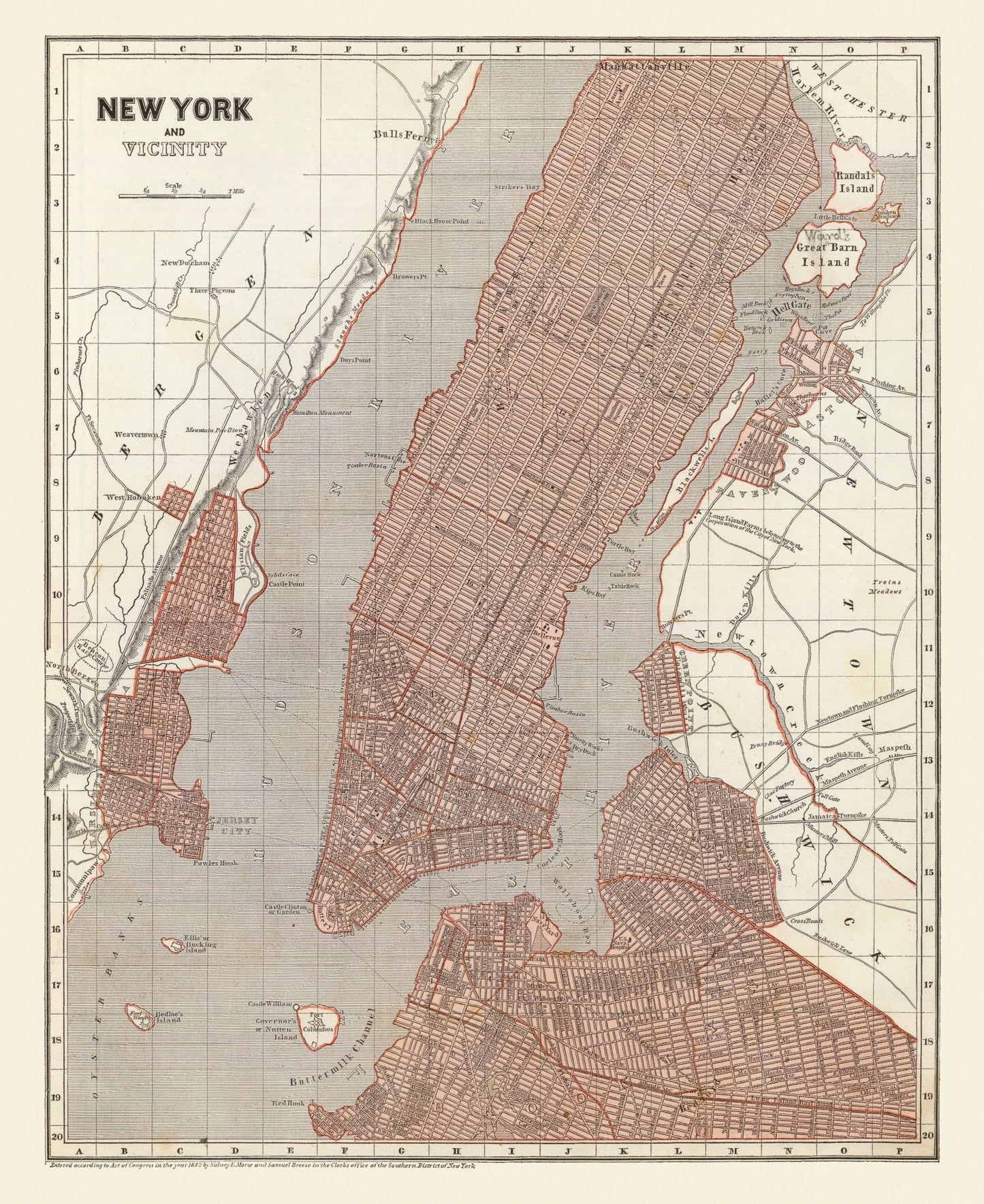 Vintage Map of New York City, New York, 1845