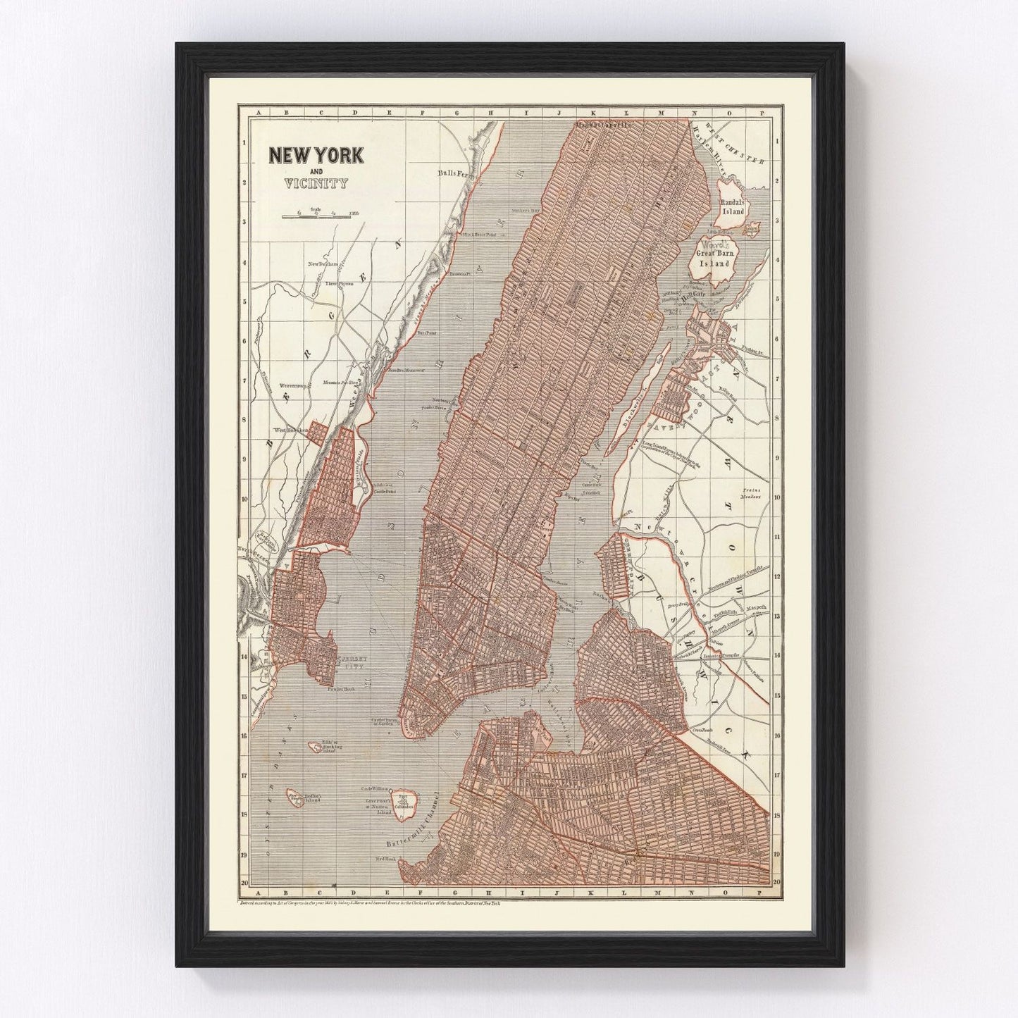 Vintage map of New York City, New York, 1845