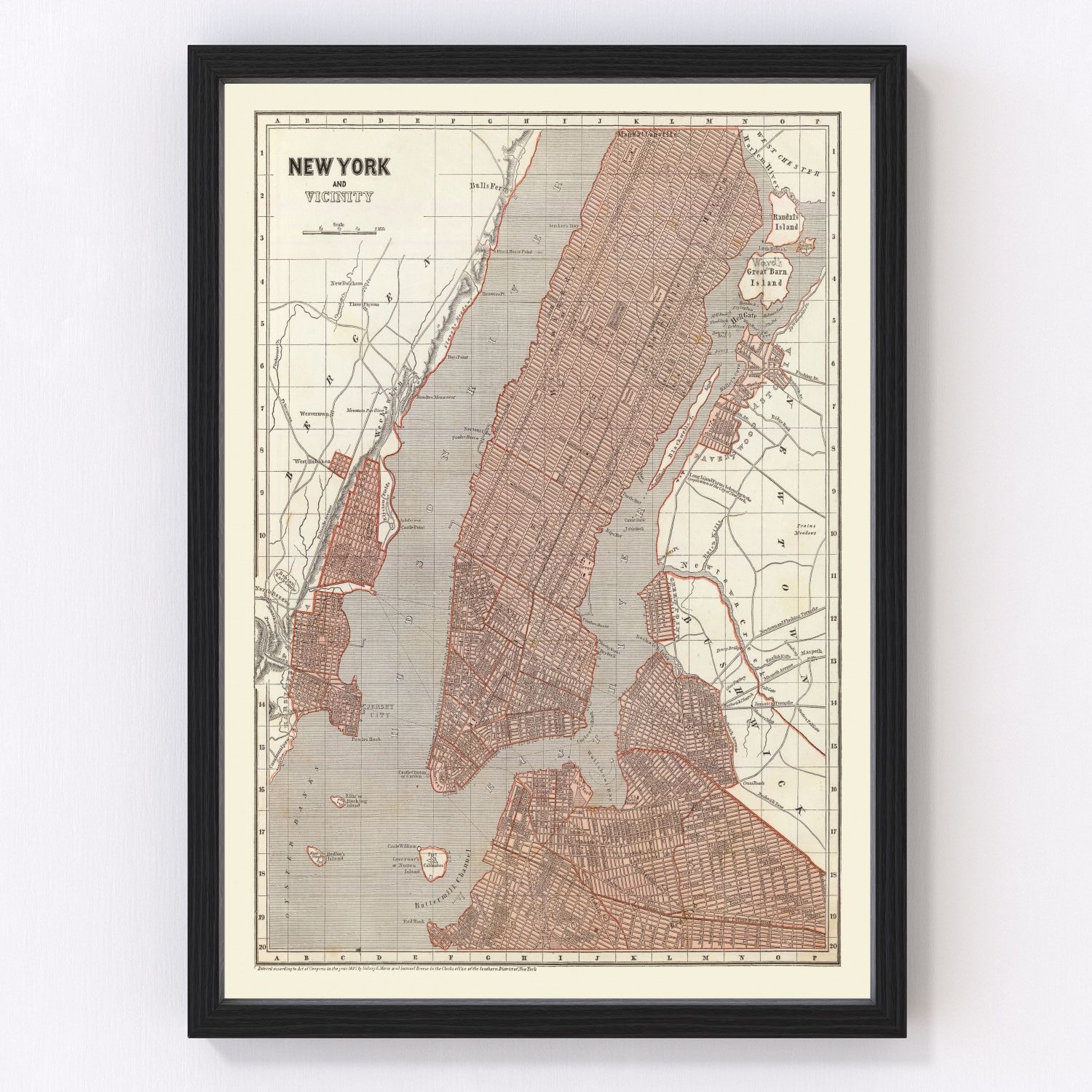 Vintage map of New York City, New York, 1845