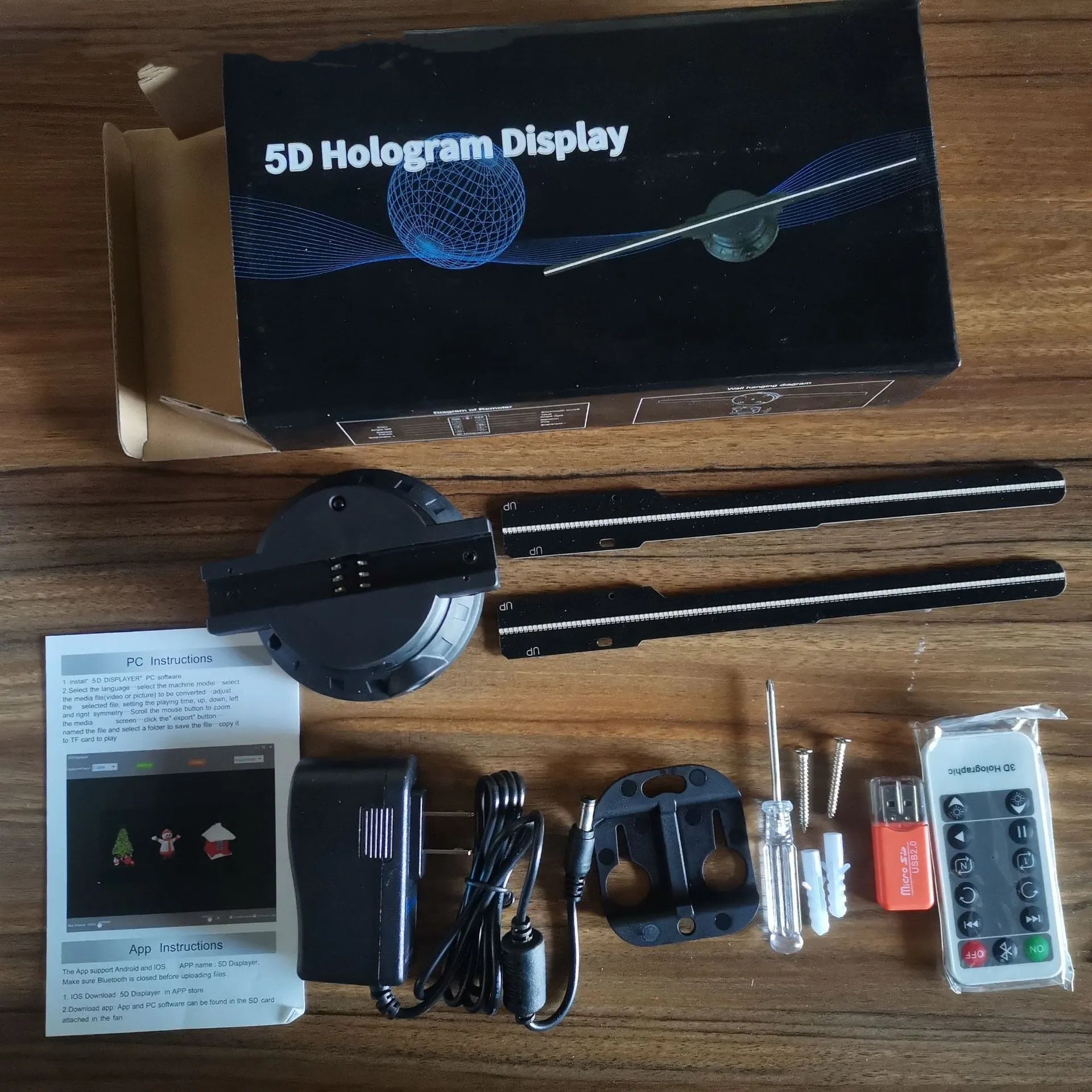 42cm holographic LED fan projector with remote control and mounting accessories