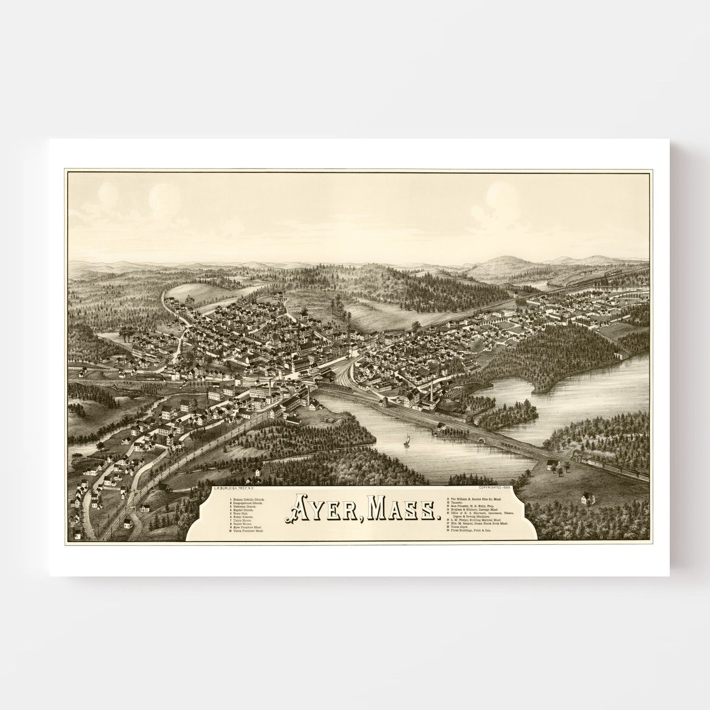 Vintage Map of Ayer, Massachusetts, 1886