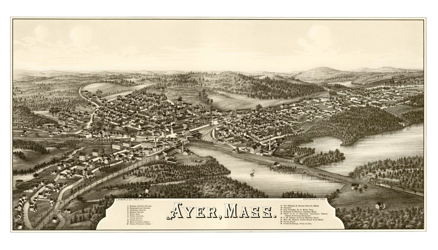 Vintage Map of Ayer, Massachusetts, 1886