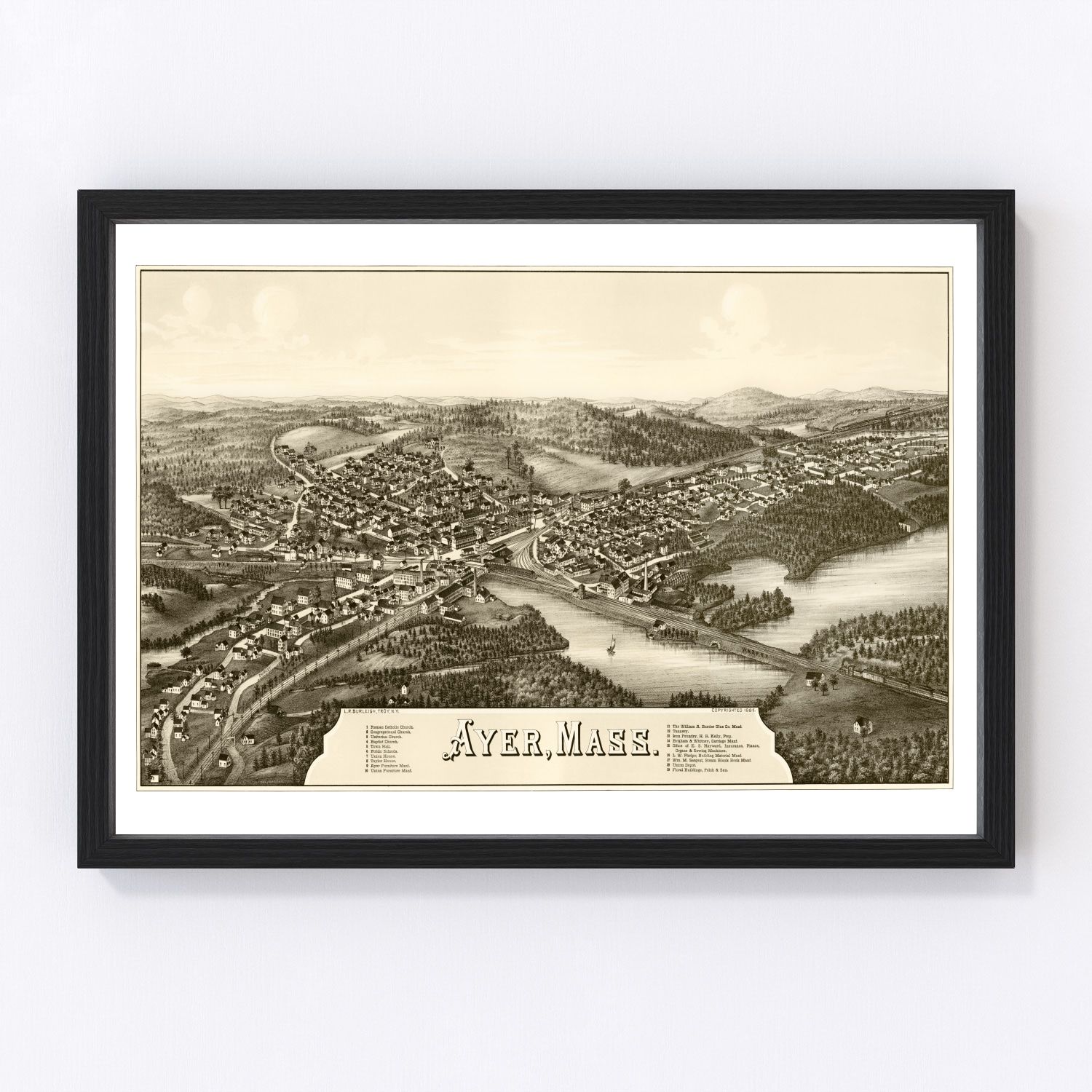 Vintage map of Ayer, Massachusetts, 1886, Middlesex County
